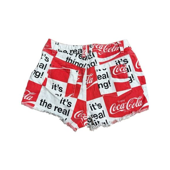 Vintage COCA COLA Womens Med IT'S THE REAL THING Denim Cut-off Frayed Shorts Red - Picture 2 of 7